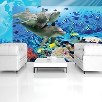 Флізелінові 3д фото шпалери в дитячу 368x254 см Дельфіни і корали (072V8)+клей