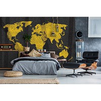 Флизелиновые фотообои на стену 368x254 см Желтая карта на темном фоне (10000V8) +клей