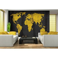 Флизелиновые фотообои 312x219 см Желтая карта на темном фоне (10000VEXXL) +клей