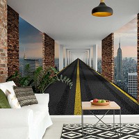Флизелиновые фотообои город 368x280 см Дорога 3D Нью-Йорк в туннеле (10002V10) +клей