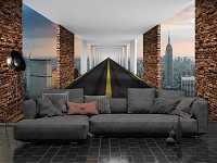 Флизелиновые фотообои с рисунком города 254x184 см Нью-Йорк 3D дорога в тоннеле (10002V4)+клей