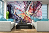 Флизелиновые фотообои в спальню 368x254 см Абстракция резкие разноцветные мазки красок (10005V8) +клей