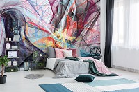 Красивые флизелиновые фотообои на кухню 254x184 см Геометрическая абстрактная современная вариация (10005V4)+клей