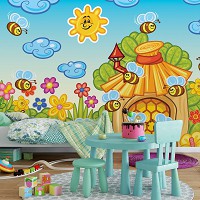 Флізелінові фотошпалери в дитячу кімнату 416x254 см Щасливі зайняті бджоли (10008VEXXXL) +клей