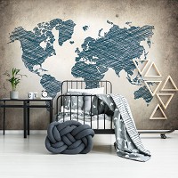 Флизелиновые фотообои в зал 312x219 см Карта мира в темно сером-оттенке (10010VEXXL) +клей