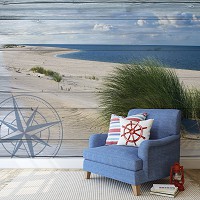 Флизелиновые фотообои с природой в интерьере Пейзаж Пляж на досках (10025V)+клей