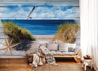 Текстура дерева флизелиновые фотообои 416x290 см Пейзаж ветреного океанского пляжа на досках (10026VEXXXXL) +клей