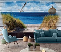 Флизелиновые фотообои летний пейзаж Пляж и чайка на досках (10026V)+клей