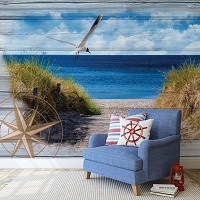 Флизелиновые фотообои море 416x254 см Пейзаж ветреного океанского пляжа на досках (10026VEXXXL) +клей