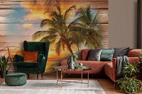 Флизелиновые фотообои в морском стиле 368x280 см Пейзаж пляжного закату на досках (10027V10) +клей