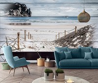 Флизелиновые фото обои имитация дерева 368x254 см Море пляж на досках (10028V8)+клей