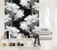 Флизелиновые фотообои 206x275 см Черно-белый цветочный узор (10030VEA)+клей
