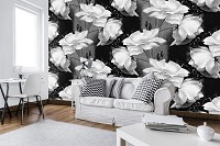Флизелиновые фотообои розы 416x254 см Белые цветы на черно-сером фоне (10030VEXXXL) +клей