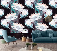 Флизелиновые фотообои 254x184 см цветочный узор из белых роз (10031V4)+клей