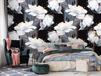 Искусство флизелиновые фотообои 368x254 см Белоснежные цветы на темно-сером фоне (10032V8) +клей