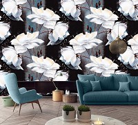 Флизелиновые фотообои 416x254 см Белоснежные цветы на темно-сером фоне (10032VEXXXL) +клей