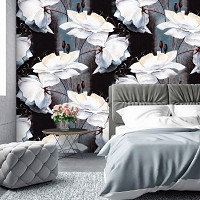 Флизелиновые фотообои 416x290 см Белоснежные цветы на темно-сером фоне (10032VEXXXXL) +клей