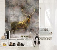 Флизелиновые фотообои Природа Осень 184x254 см Олень в туманном лесу (10033V4A)+клей
