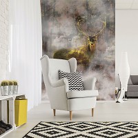 Флизелиновые фотообои в спальню природа 206x275 см Олень в туманном лесу (10033VEA)+клей