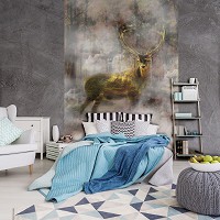 Флізелінові фотошпалери у спальню природа 206x275 см Олень у туманному лісі (10033VEA)+клей - вид 7 мініатюра