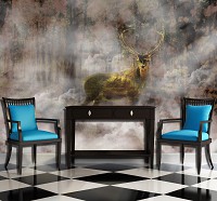 Дикі тварини флізелінові фотошпалери Природа Осінь 312x219 см Олень у туманному лісі (10033VEXXL)+клей - вид 8 мініатюра