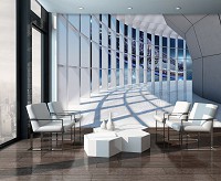 Три д флизелиновые фотообои 3д коридор 254x184 см Тоннель с большим окном с видом на космос (10034V4)+клей