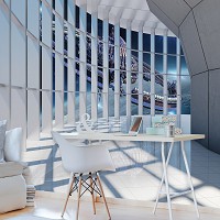 Три д флізелінові фотошпалери 3д коридор 254x184 см Тунель з великим вікном з видом на космос (10034V4)+клей - вид 8 мініатюра