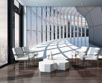 Три д флизелиновые фотообои 3д коридор 254x184 см Тоннель с большим окном с видом на город Нью-Йорк (10036V4)+клей