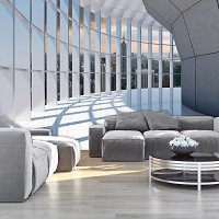 Флизелиновые фотообои 3 д коридор 312x219 см Тоннель с большим окном с видом на город Нью-Йорк (10036VEXXL)+клей