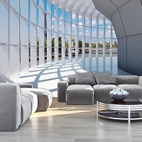 Флизелиновые фотообои 3д коридор 368x254 см Тоннель с большим окном с видом на город Париж (10037V8)+клей