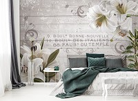 Флизелиновые фото обои под дерево винтаж орнаменты 416x254 см Цветы лилии на досках (10050VEXXXL)+клей - вид 7 миниатюра