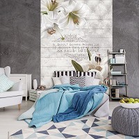 Флизелиновые фотообои винтаж 184x254 см цветы лилии и стеганый орнамент (10051V4A)+клей