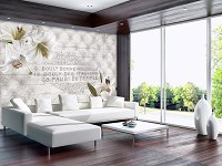 Флизелиновые фотообои винтаж 254x184 см цветы лилии и стеганый орнамент (10051V4)+клей