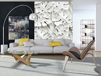 Флизелиновые фотообои на кухню 3D Листья 206x275 см Барельеф из алебастровых цветов (10052VEA)+клей