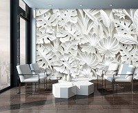 Флизелиновые 3D фото обои с цветами на стену 312x219 см Барельеф из алебастровых листьев (10052VEXXL)+клей