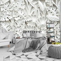 Флизелиновые фотообои абстракция в интерьере 3D Листья Барельеф из алебастровых цветов (10052V)+клей