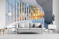 Флизелиновые фотообои закат 3д коридор 312x219 см Тоннель с большим окном с видом на морской пляж (10053VEXXL)+клей - вид 6 миниатюра