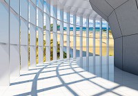 Флизелиновые фотообои 3д коридор 254x184 см Тоннель с большим окном с видом на солнечный пляж (10054V4)+клей - вид 1 миниатюра