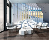 Флізелінові фотошпалери 3д коридор 254x184 см Тунель з великим вікном з видом на сонячний пляж (10054V4)+клей