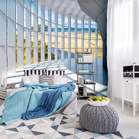 Флизелиновые фотообои 3 д фото коридор 368x254 см Тоннель с большим окном с видом на солнечный пляж (10054V8)+клей - вид 8 миниатюра