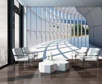 Флизелиновые фотообои 3д коридор 254x184 см Тоннель с большим окном с видом на пляж (10055V4)+клей