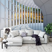 Зд коридор флізелінові фотошпалери 254x184 см Тунель з великим вікном з видом на захід сонця в лісі (10056V4)+клей - вид 10 мініатюра