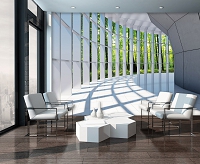 Флизелиновые фотообои 3д 312x219 см Вид из окна на зеленый лес (10057VEXXL) +клей