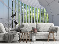 3d флизелиновые фотообои 416x290 см Вид из окна на зеленый лес (10057VEXXXXL) +клей