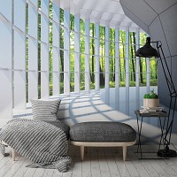 Флизелиновые фотообои вид из окна 3д коридор Тоннель с видом на зеленый лес (10057V)+клей