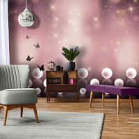 Детские флизелиновые фотообои с бабочками 368x280 см Абстрактный жемчуг на темно-розовом фоне (10058V10) +клей