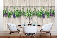 Флизелиновые фотообои листья 368x254 см Зелень на фоне серых досок (10059V8) +клей