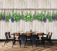 Флізелінові фотошпалери фото на кухню Пряні трави на світлих дошках (10059V)+клей