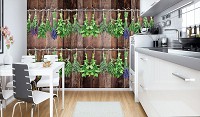 Флизелиновые фотообои на кухню 254x184 см Пряные травы на темных досках (10060V4)+клей
