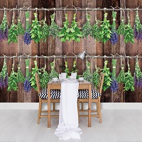 Флизелиновые фотообои фото листья 368x280 см Зелень на фоне темно коричневых досок (10060V10) +клей